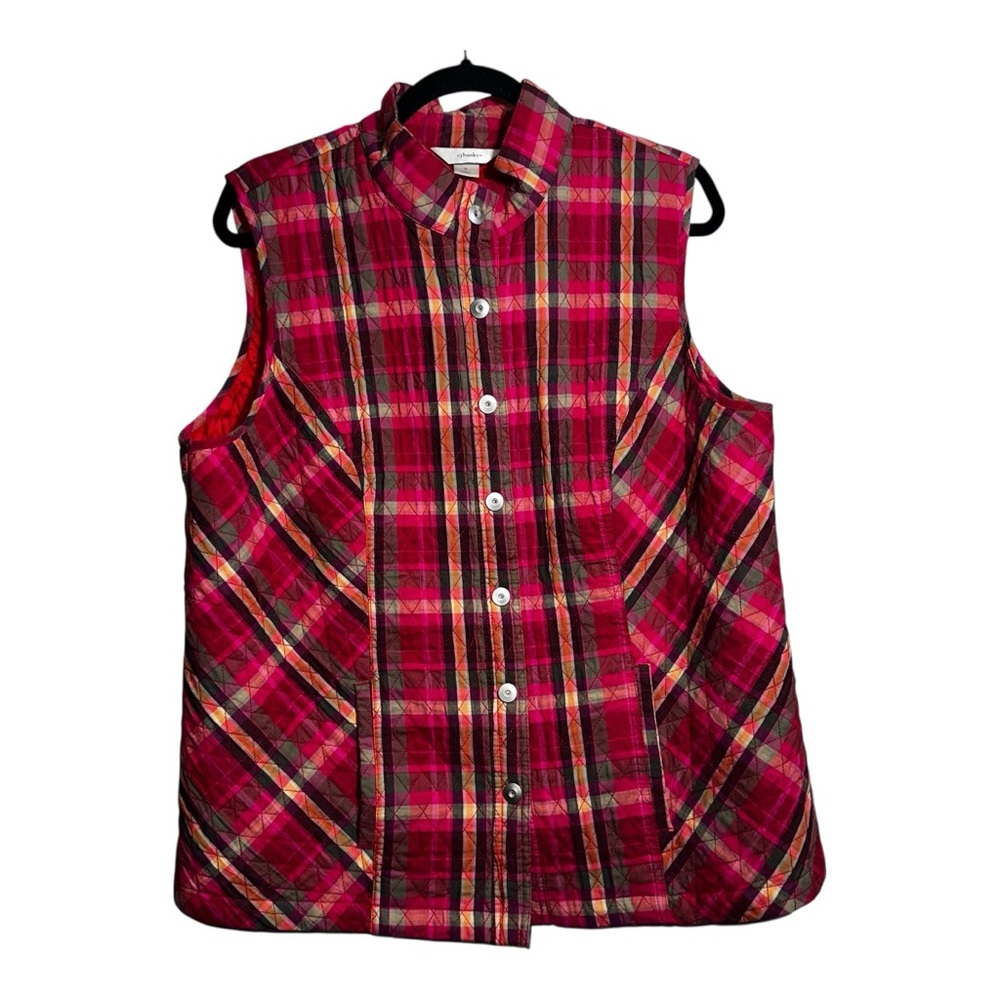 EUC CJ BANKS red plaid lightweight snap-front vest - 1X